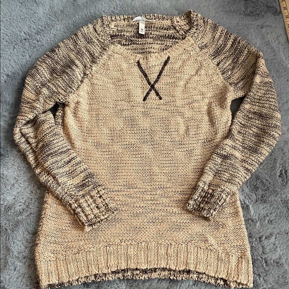Derek Heart Tan and Brown Crew Neck knit Sweater warm long sleeve shirt